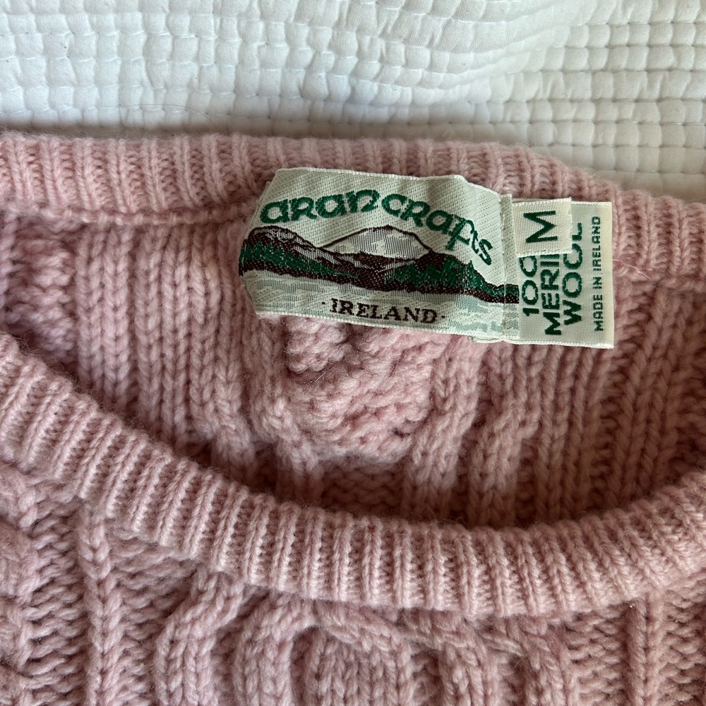 BUNDLE Aran Crafts 100% wool sweaters - Cream, Pink, and Brown Pierre Cardin - Picture 3 of 7